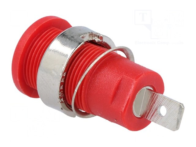 BS-324-LG-R, Гнездо; "банан" 4мм; 32А; красный; никелированные; на панель
