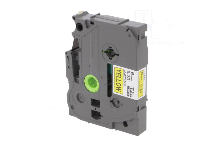TZE-611, Лента; 6мм; 8м; желтый; Цвет печати: черный