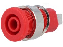 BS-324-LG-R, Гнездо; "банан" 4мм; 32А; красный; никелированные; на панель